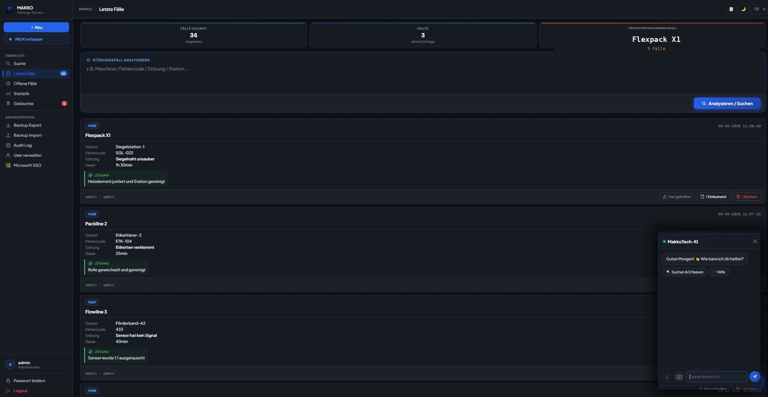 Makko Incident Desktop Dashboard — Letzte Fälle und Statistik im Browser